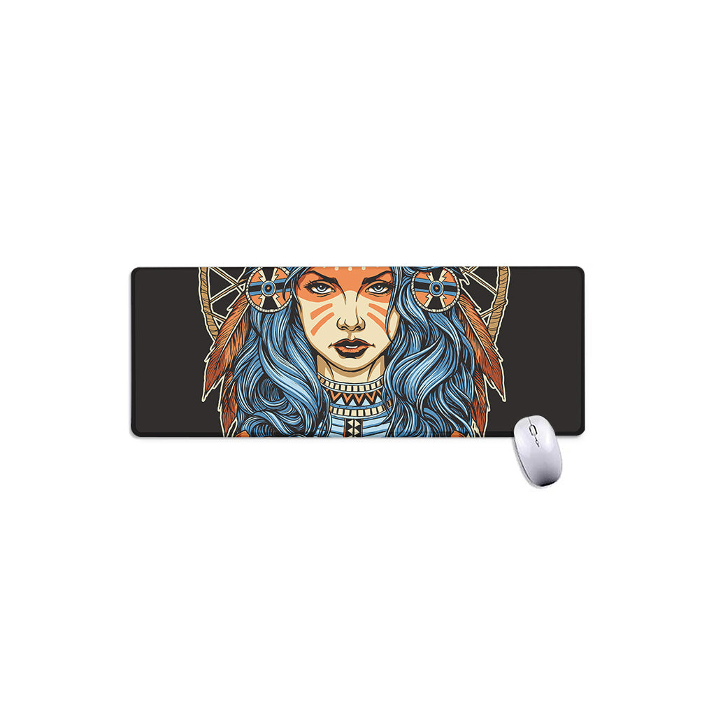 Native American Wolf Girl Print Extended Mouse Pad