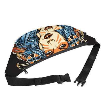 Native American Wolf Girl Print Fanny Pack