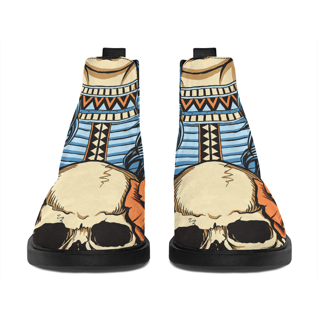 Native American Wolf Girl Print Flat Ankle Boots