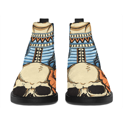 Native American Wolf Girl Print Flat Ankle Boots