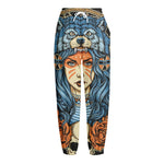 Native American Wolf Girl Print Fleece Lined Knit Pants