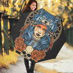 Native American Wolf Girl Print Foldable Umbrella