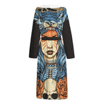 Native American Wolf Girl Print Hooded Bathrobe