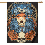 Native American Wolf Girl Print House Flag