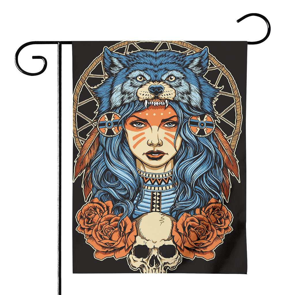 Native American Wolf Girl Print House Flag