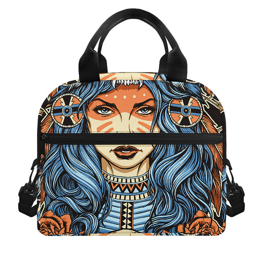 Native American Wolf Girl Print Insulated Lunch Bag