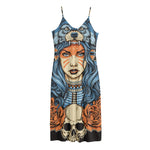 Native American Wolf Girl Print Jersey Midi Cami Dress