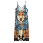 Native American Wolf Girl Print Jersey Midi Cami Dress