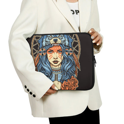 Native American Wolf Girl Print Laptop Sleeve