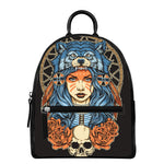 Native American Wolf Girl Print Leather Backpack