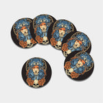 Native American Wolf Girl Print Leather Coaster Set