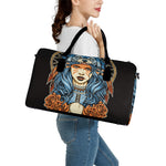 Native American Wolf Girl Print Leather Duffle Bag