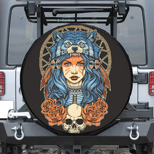 Native American Wolf Girl Print Leather Spare Tire Cover