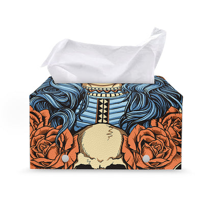 Native American Wolf Girl Print Leather Tissue Box Cover