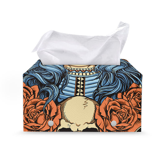 Native American Wolf Girl Print Leather Tissue Box Cover