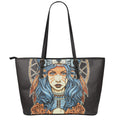 Native American Wolf Girl Print Leather Tote Bag With Zipper