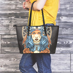 Native American Wolf Girl Print Leather Tote Bag