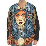 Native American Wolf Girl Print Long Sleeve Baseball Jersey