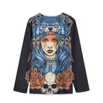 Native American Wolf Girl Print Long Sleeve Short Coat
