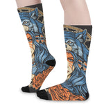 Native American Wolf Girl Print Long Socks