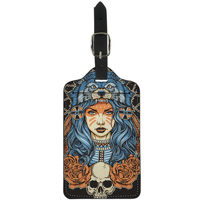 Native American Wolf Girl Print Luggage Tag