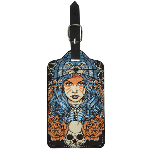 Native American Wolf Girl Print Luggage Tag