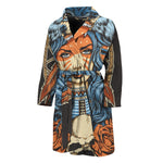 Native American Wolf Girl Print Men's Bathrobe