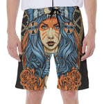Native American Wolf Girl Print Men's Beach Shorts