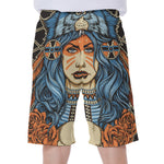Native American Wolf Girl Print Men's Beach Shorts