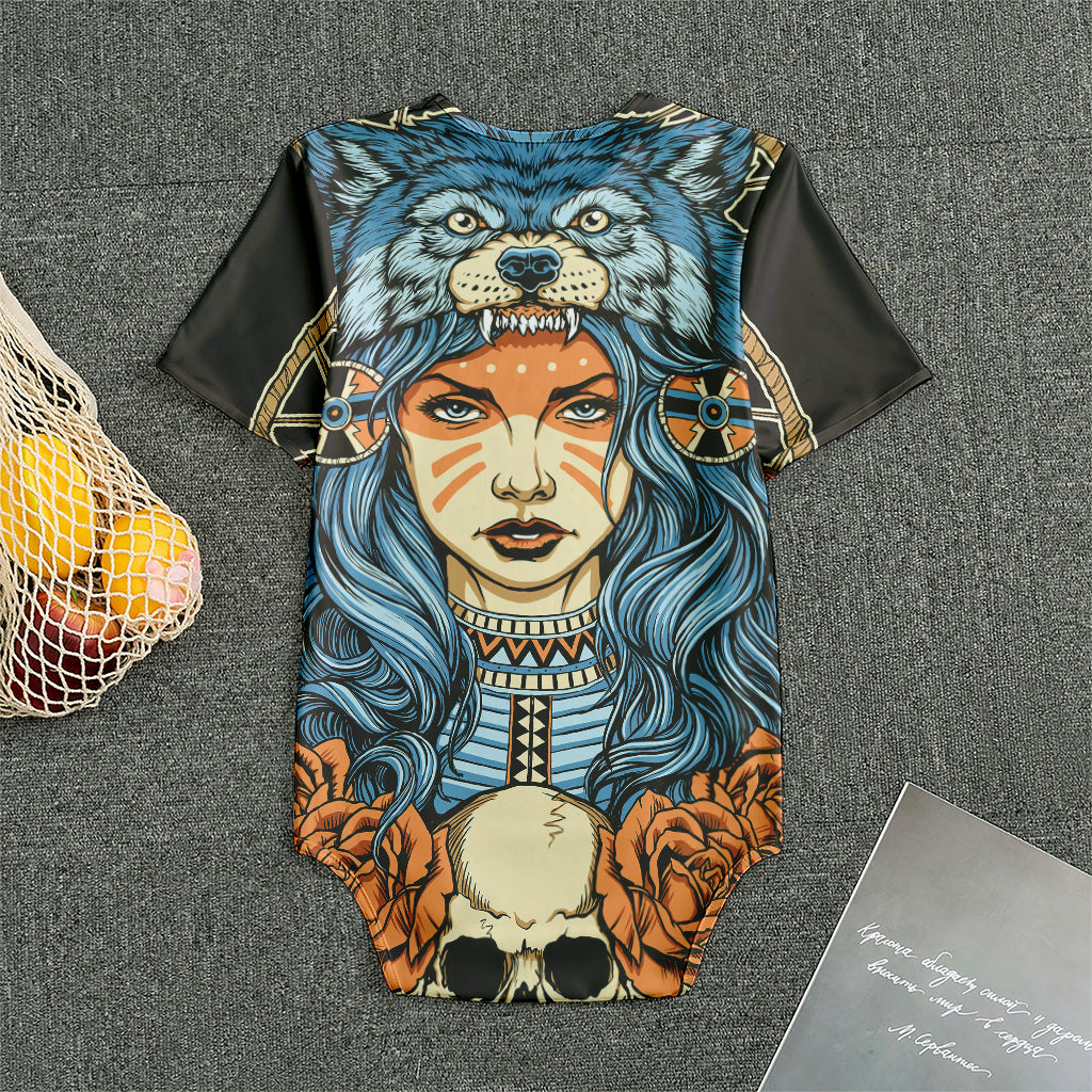 Native American Wolf Girl Print Men's Bodysuit