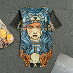 Native American Wolf Girl Print Men's Bodysuit