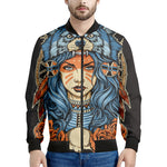 Native American Wolf Girl Print Men's Bomber Jacket