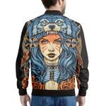 Native American Wolf Girl Print Men's Bomber Jacket