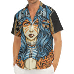 Native American Wolf Girl Print Men's Deep V-Neck Shirt