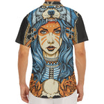 Native American Wolf Girl Print Men's Deep V-Neck Shirt