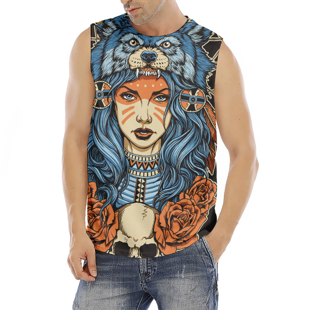 Native American Wolf Girl Print Men's Fitness Tank Top