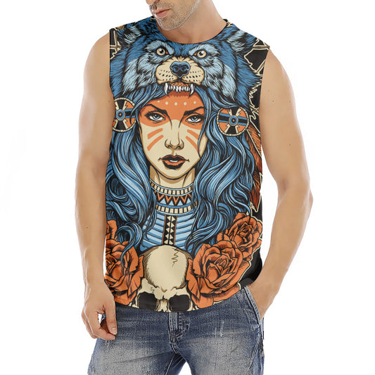 Native American Wolf Girl Print Men's Fitness Tank Top