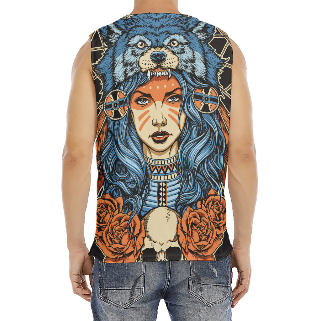 Native American Wolf Girl Print Men's Fitness Tank Top