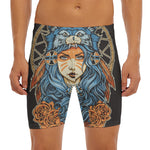 Native American Wolf Girl Print Men's Long Boxer Briefs