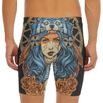 Native American Wolf Girl Print Men's Long Boxer Briefs