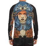Native American Wolf Girl Print Men's Long Sleeve Rash Guard