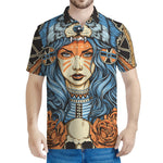 Native American Wolf Girl Print Men's Polo Shirt