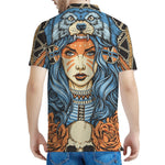 Native American Wolf Girl Print Men's Polo Shirt