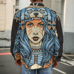 Native American Wolf Girl Print Men's Shirt Jacket