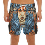 Native American Wolf Girl Print Men's Split Running Shorts