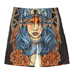 Native American Wolf Girl Print Men's Swim Trunks
