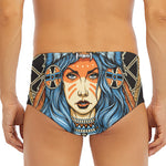 Native American Wolf Girl Print Men's Triangle Swim Briefs