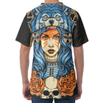 Native American Wolf Girl Print Men's Velvet T-Shirt