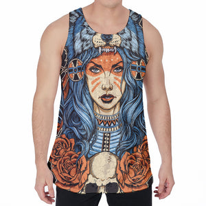 Native American Wolf Girl Print Men's Velvet Tank Top