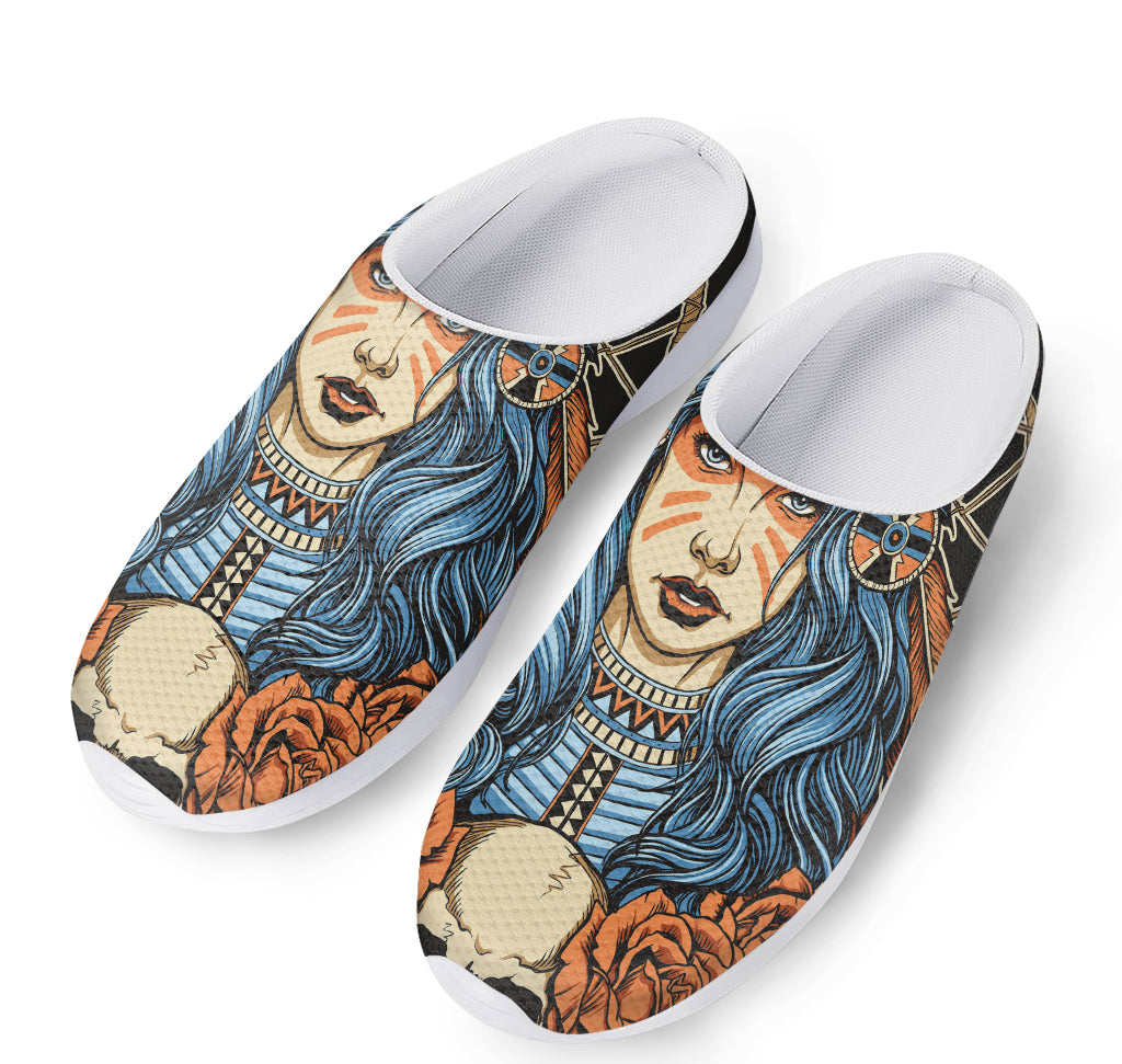 Native American Wolf Girl Print Mesh Casual Shoes